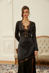 Raphaëlle Black Lace Panel Satin Maxi Dress