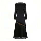 Raphaëlle Black Lace Panel Satin Maxi Dress