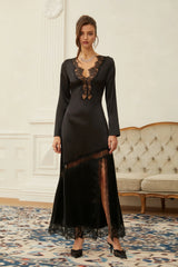 Raphaëlle Black Lace Panel Satin Maxi Dress
