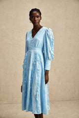 Raphaëlle blue openwork ruffled midi dress