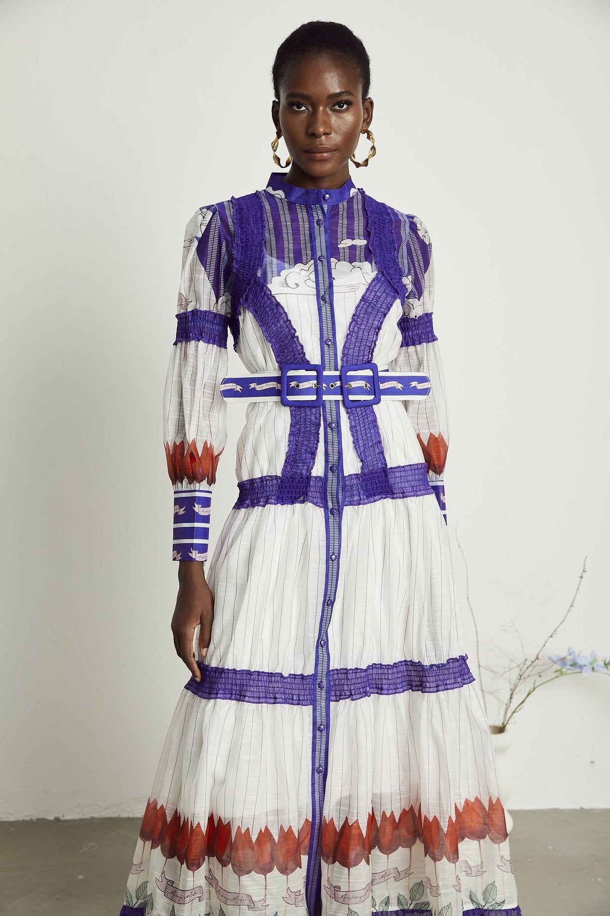 Raphaëlle colorblock patternprint midi dress