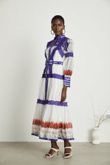 Raphaëlle colorblock patternprint midi dress