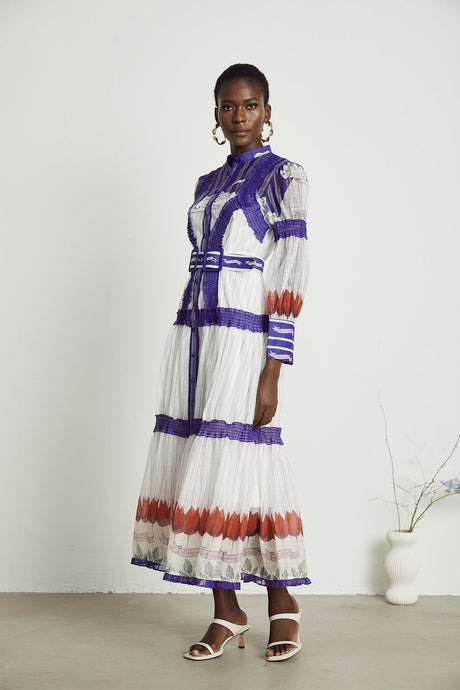 Raphaëlle colorblock patternprint midi dress
