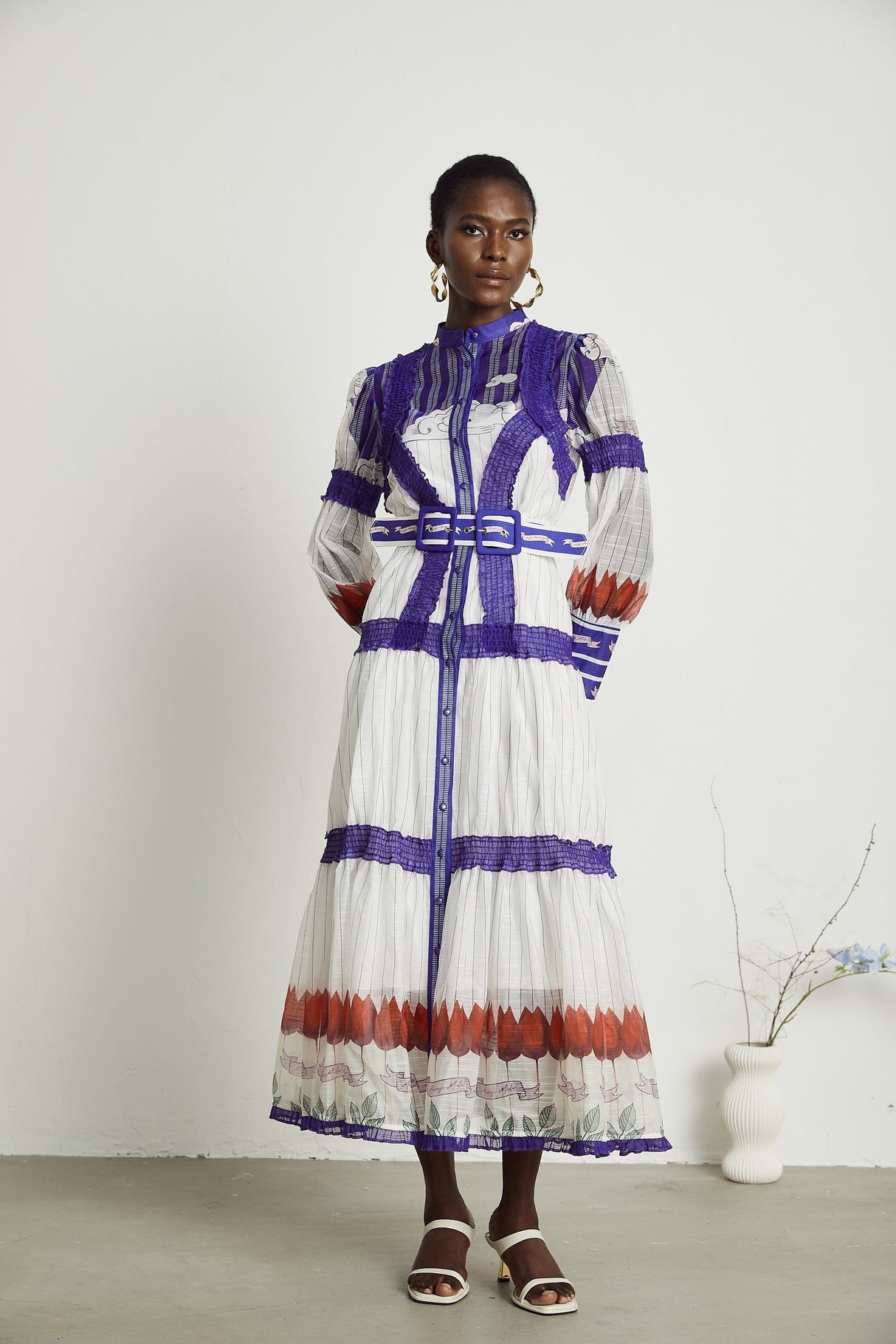 Raphaëlle colorblock patternprint midi dress