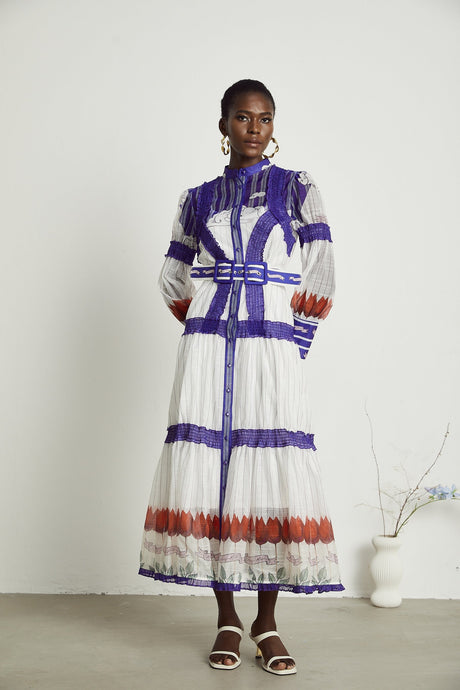 Raphaëlle colorblock patternprint midi dress