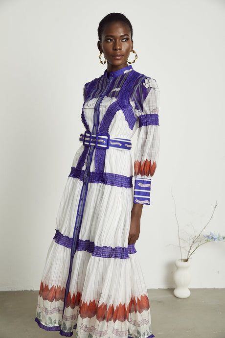 Raphaëlle colorblock patternprint midi dress