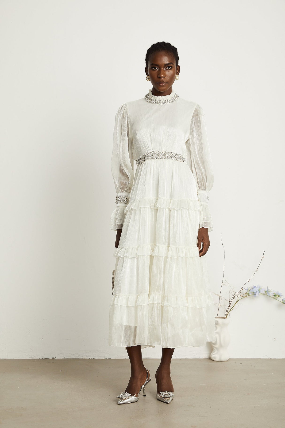 Raphaëlle crystalembellished tiered midi dress