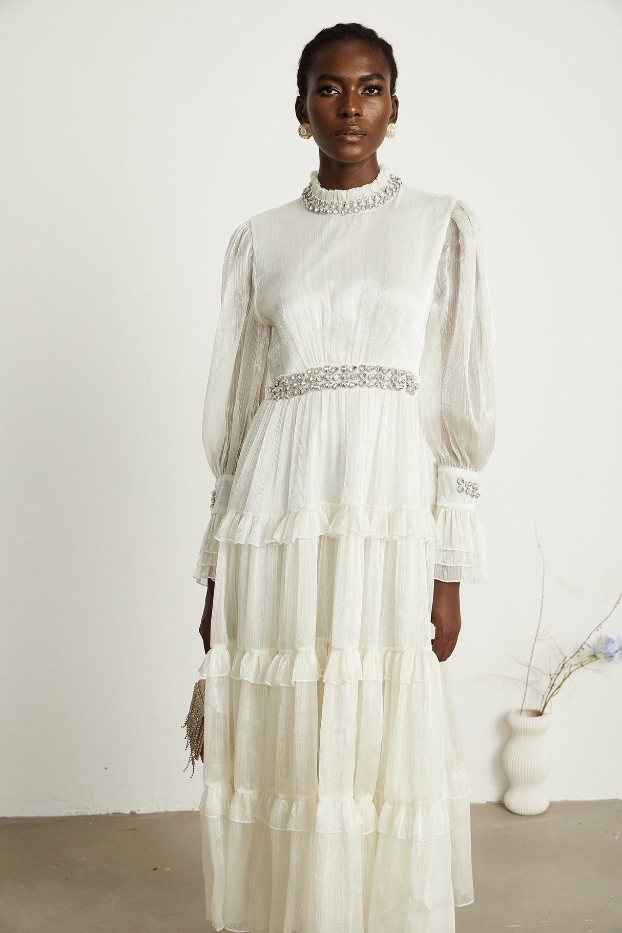 Raphaëlle crystalembellished tiered midi dress