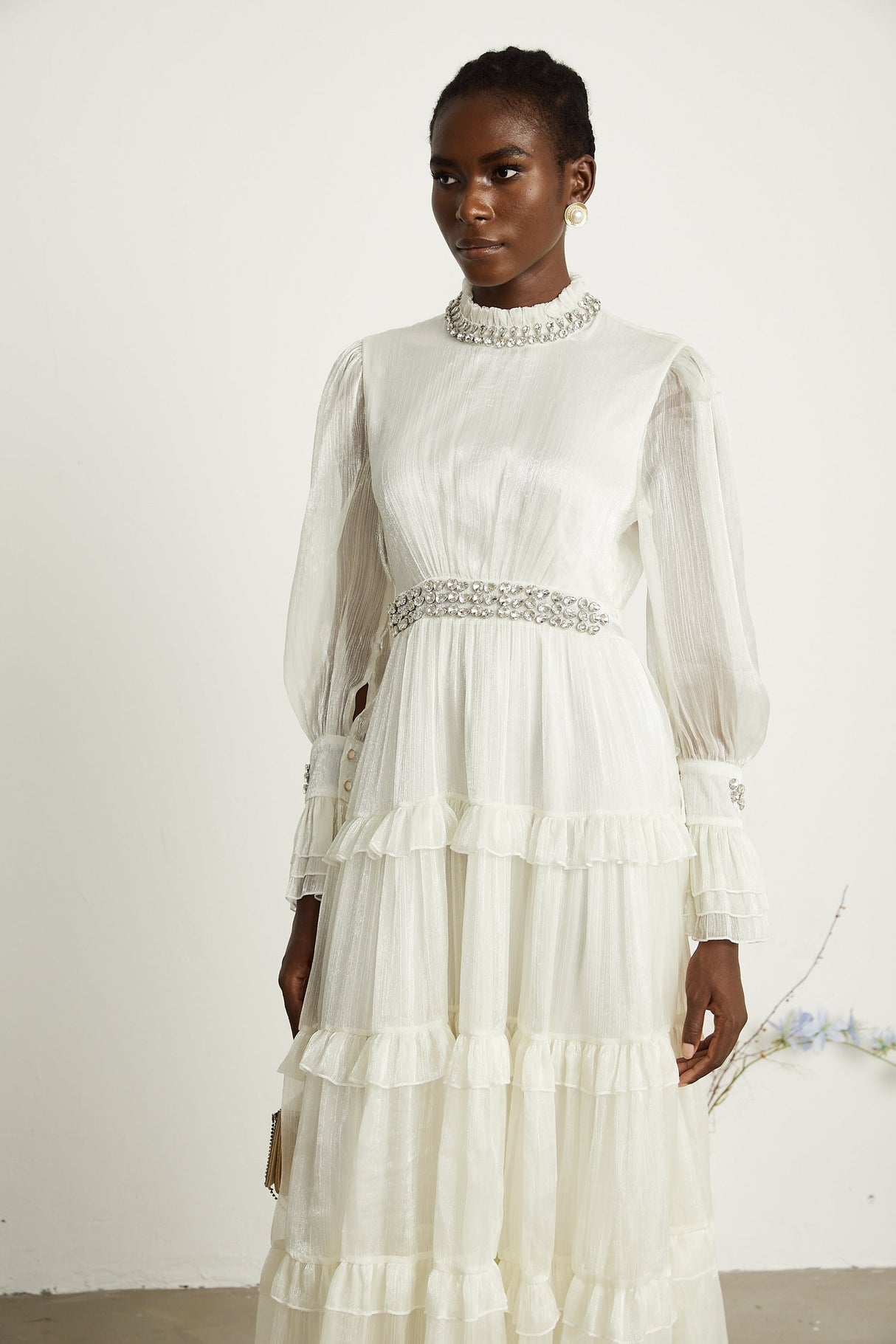 Raphaëlle crystalembellished tiered midi dress