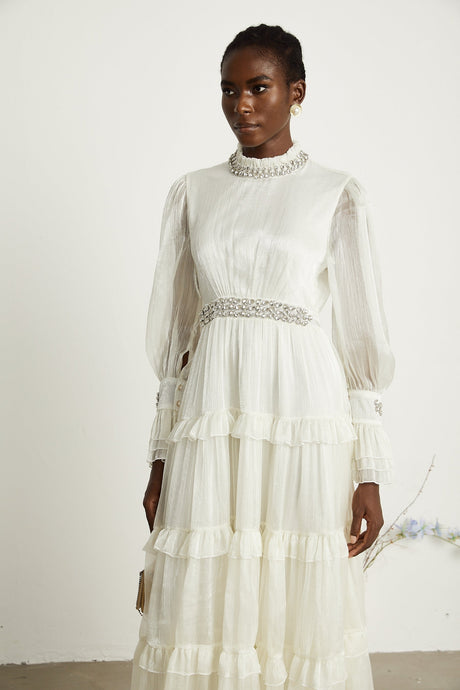 Raphaëlle crystalembellished tiered midi dress