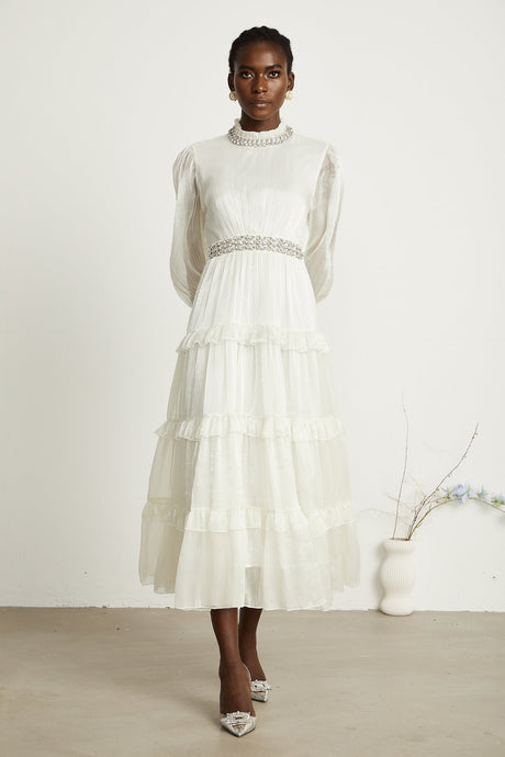 Raphaëlle crystalembellished tiered midi dress
