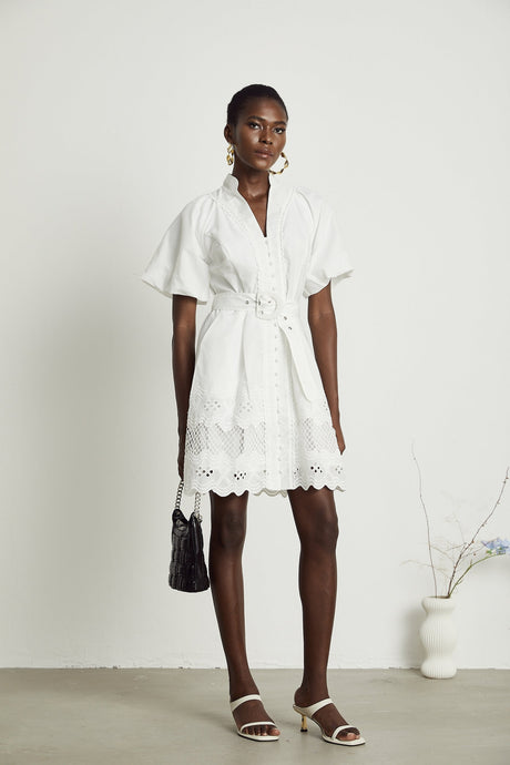 Raphaëlle cutout lacetrim mini dress