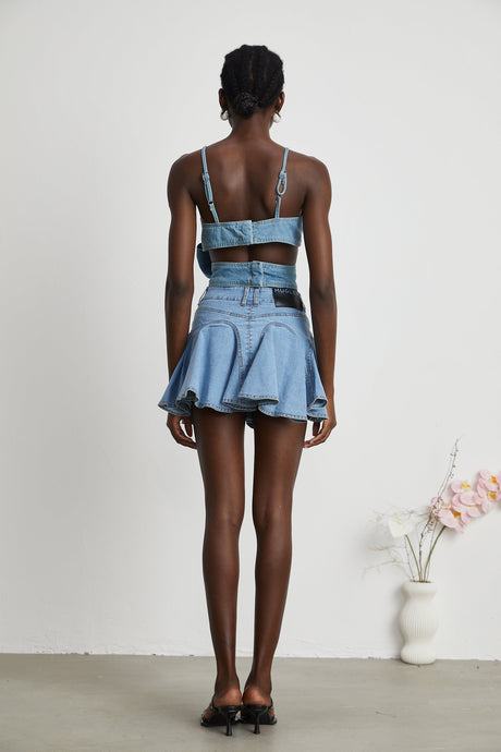 Raven Denim Top Sweetheart Bow Detail Cropped