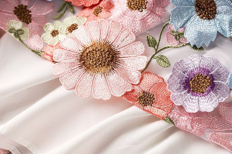 Raven Floral Embroidered A - Line Skirt - Flowing Drape - High - Waisted Fit - Delicate Details - Bohemian Elegance