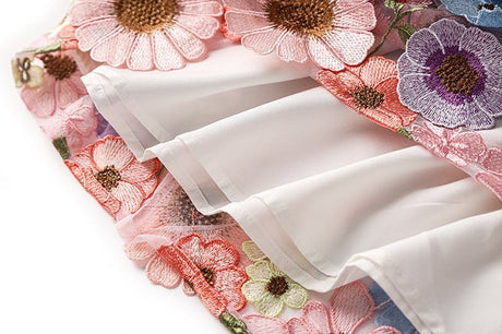 Raven Floral Embroidered A - Line Skirt - Flowing Drape - High - Waisted Fit - Delicate Details - Bohemian Elegance