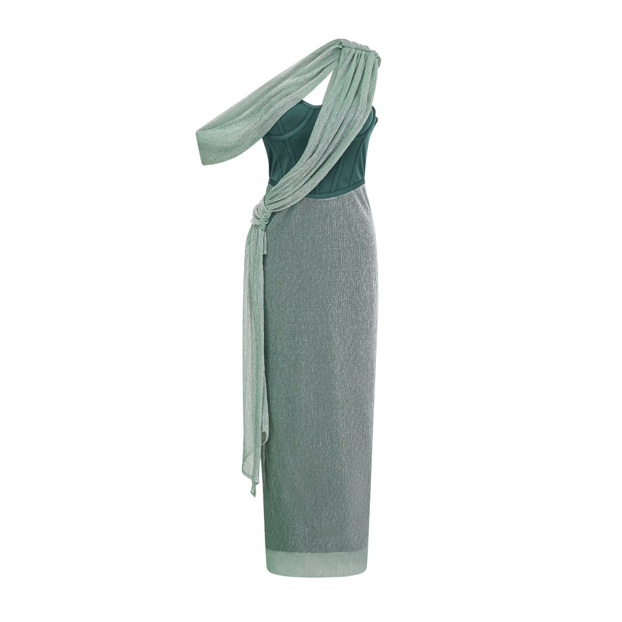 Raven Maxi Dress in Vibrant Green with Mono Shoulder