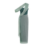 Raven Maxi Dress in Vibrant Green with Mono Shoulder