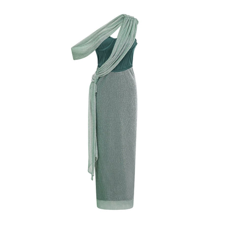 Raven Maxi Dress in Vibrant Green with Mono Shoulder