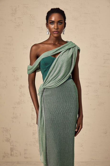 Raven Maxi Dress in Vibrant Green with Mono Shoulder