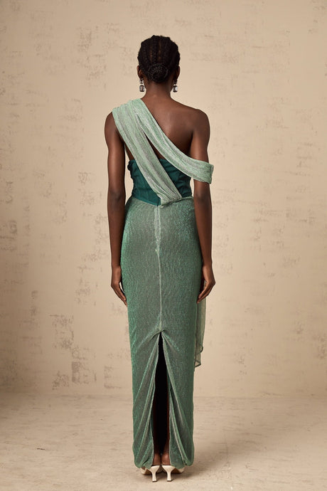 Raven Maxi Dress in Vibrant Green with Mono Shoulder