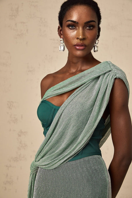 Raven Maxi Dress in Vibrant Green with Mono Shoulder