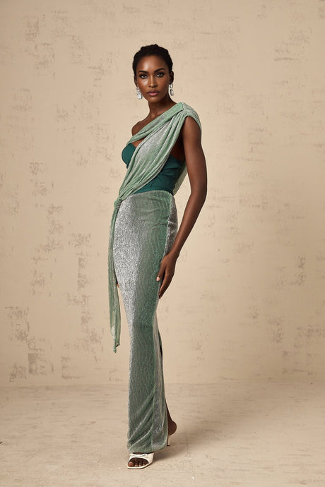 Raven Maxi Dress in Vibrant Green with Mono Shoulder