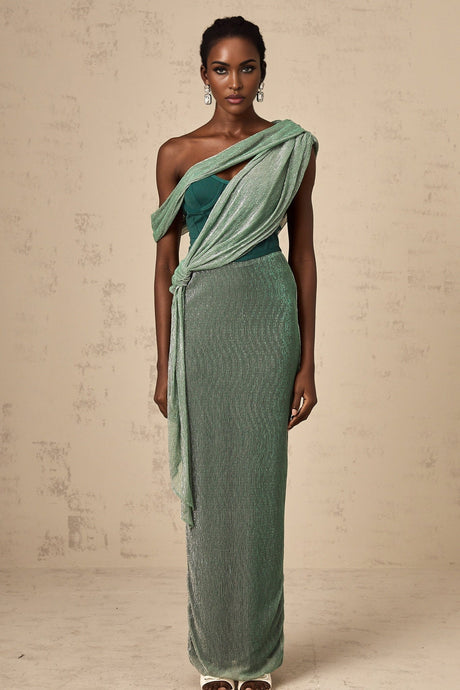 Raven Maxi Dress in Vibrant Green with Mono Shoulder