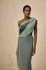 Raven Maxi Dress in Vibrant Green with Mono Shoulder