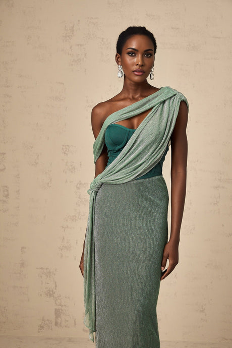 Raven Maxi Dress in Vibrant Green with Mono Shoulder