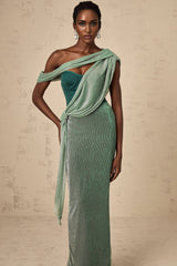 Raven Maxi Dress in Vibrant Green with Mono Shoulder