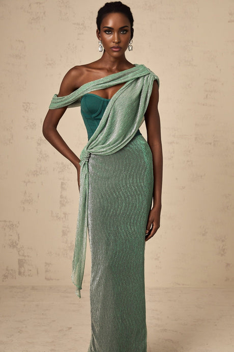 Raven Maxi Dress in Vibrant Green with Mono Shoulder