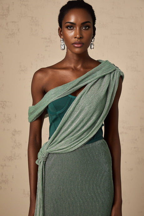 Raven Maxi Dress in Vibrant Green with Mono Shoulder