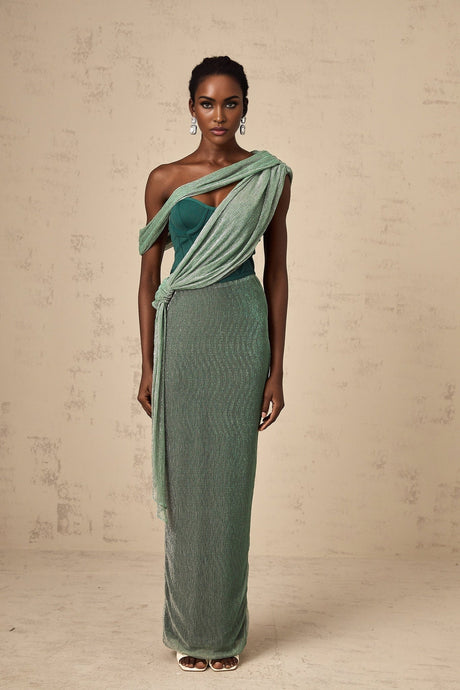 Raven Maxi Dress in Vibrant Green with Mono Shoulder