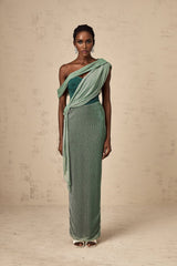 Raven Maxi Dress in Vibrant Green with Mono Shoulder