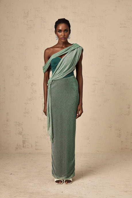 Raven Maxi Dress in Vibrant Green with Mono Shoulder
