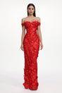 Raven Red Floral Embroidered Off-Shoulder Maxi Dress