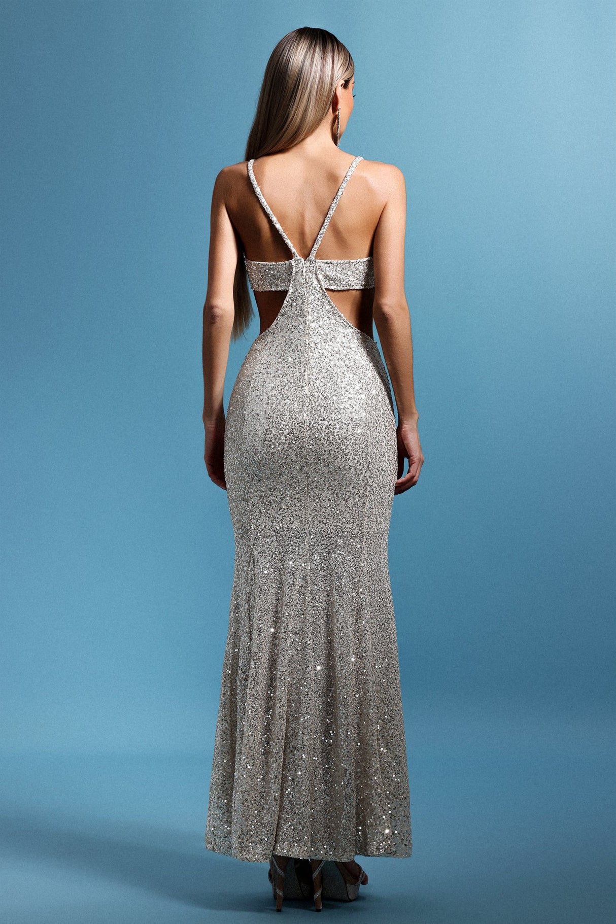 Reagan Silver Sequin V-Neck Maxi Dress