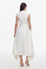 Reagan White Sleeveless Maxi Dress with High Neckline and Pockets
