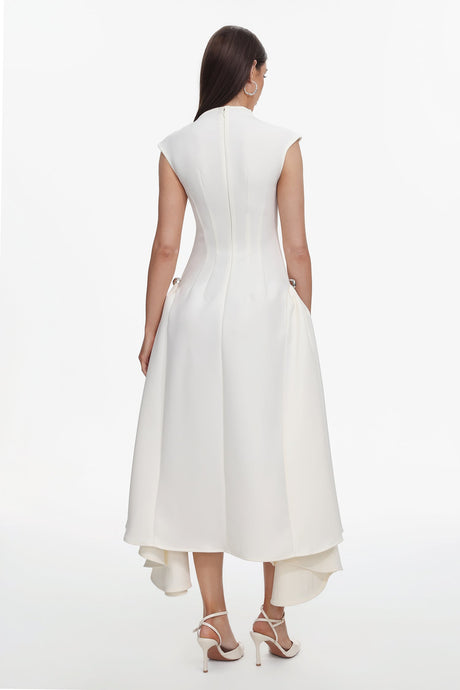 Reagan White Sleeveless Maxi Dress with High Neckline and Pockets