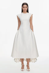 Reagan White Sleeveless Maxi Dress with Pockets and Exquisite Hem Detailing