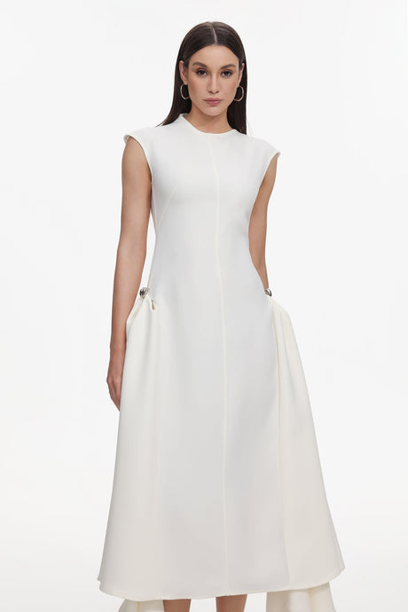 Reagan White Sleeveless Maxi Dress with Pockets and Exquisite Hem Detailing