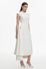 Reagan White Sleeveless Maxi Dress with High Neckline and Pockets