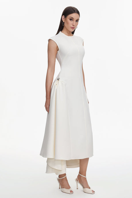 Reagan White Sleeveless Maxi Dress with High Neckline and Pockets