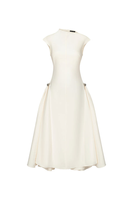 Reagan White Sleeveless Maxi Dress with High Neckline and Pockets
