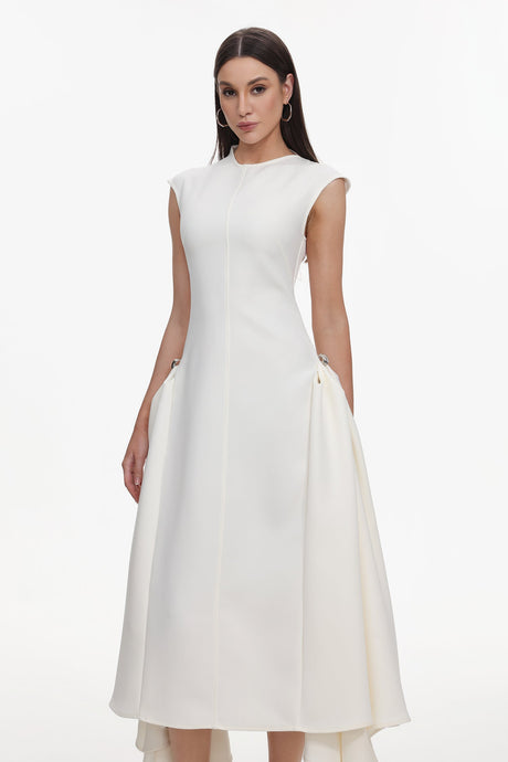 Reagan White Sleeveless Maxi Dress with High Neckline and Pockets
