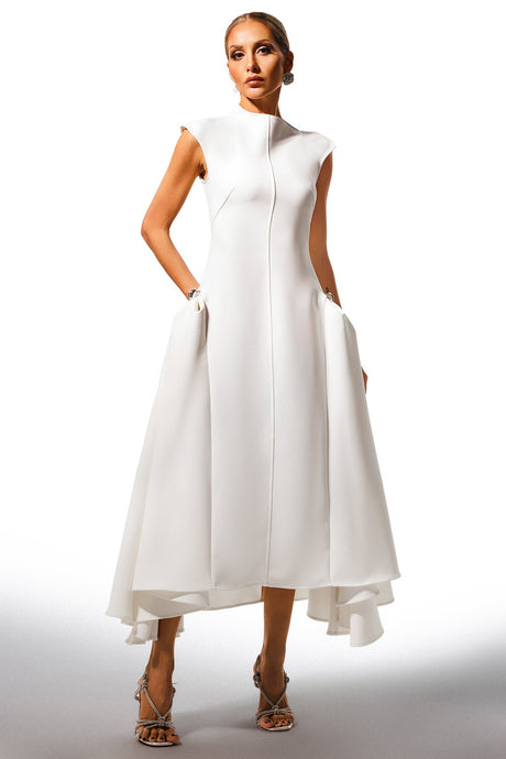 Reagan White Sleeveless Maxi Dress with Pockets and Exquisite Hem Detailing
