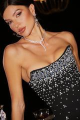 Rebecca black strapless diamond mini dress with shimmering detailing