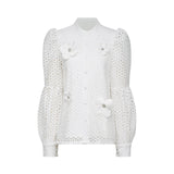 Rebecca Blouse & Shorts White Faux Flower Crystal Set