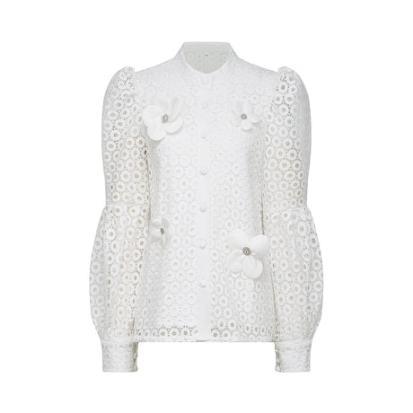 Rebecca Blouse & Shorts White Faux Flower Crystal Set