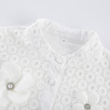 Rebecca Blouse & Shorts White Faux Flower Crystal Set